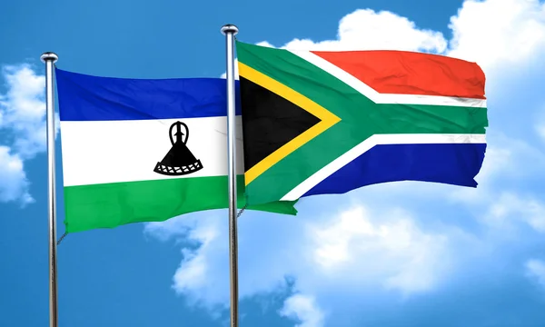 De vlag van Lesotho vlag met Zuid-Afrika, 3D-rendering — Stockfoto