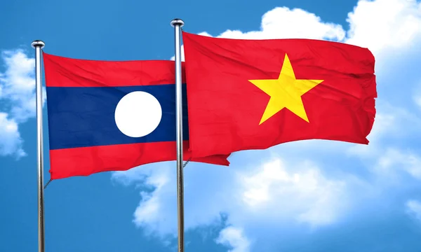 Vlajka vlajka Laosu s Vietnamem, 3d vykreslování — Stock fotografie