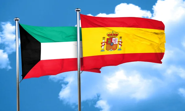 Bandera de Kuwait con bandera de España, Renderizado 3D —  Fotos de Stock