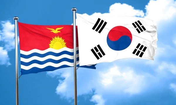 키리바시 국기와 한국 국기, 3d 렌더링 — 스톡 사진