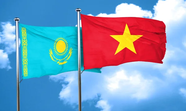 Kazachstán vlajka vlajka Vietnamu, 3d vykreslování — Stock fotografie