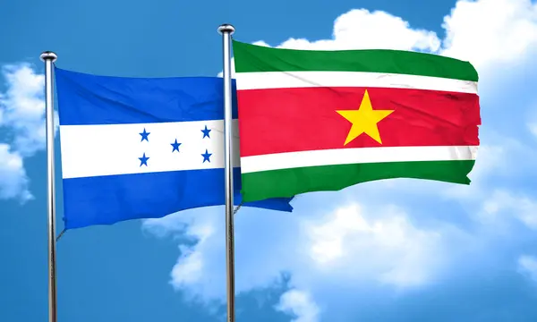 Vlag van Honduras met Suriname vlag, 3D-rendering — Stockfoto
