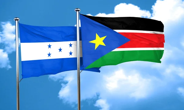 Honduras flag with South Sudan flag, 3D rendering