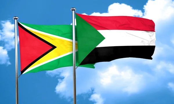 Guayana vlajka s Súdán vlajka, 3d vykreslování — Stock fotografie
