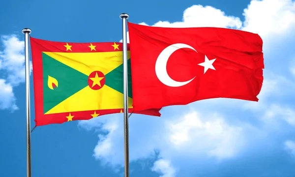 Drapeau Grenade avec drapeau Turquie, rendu 3D — Photo