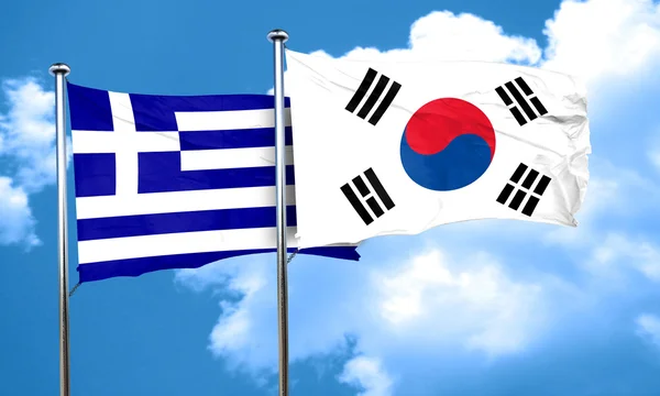 한국 그리스 깃발 플래그, 3 차원 렌더링 — 스톡 사진