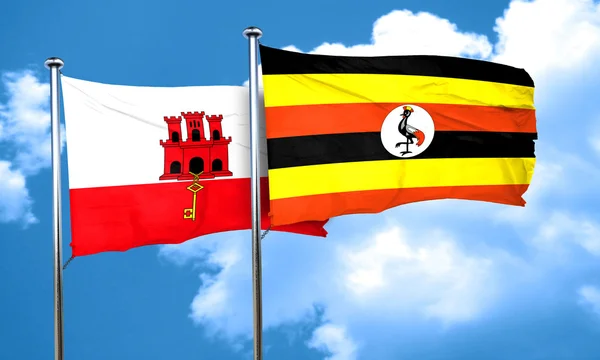 Vlag van Gibraltar met de vlag van Oeganda, 3D-rendering — Stockfoto