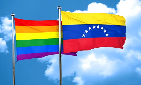 Bandera de orgullo gay con bandera de Venezuela, representación 3D —  Fotos de Stock