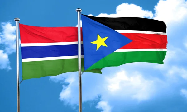 Gambijská vlajka s Jižní Súdán vlajka, 3d vykreslování — Stock fotografie