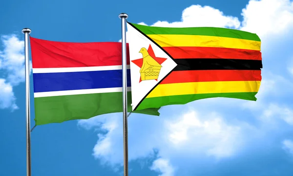 Bandera de Gambia con bandera de Zimbabwe, representación 3D — Foto de Stock