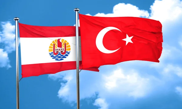 Vlag van Frans-Polynesië met Turkije vlag, 3D-rendering — Stockfoto