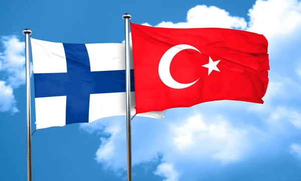 Σημαία της Φινλανδίας με Τουρκία σημαία, 3d rendering — Φωτογραφία Αρχείου