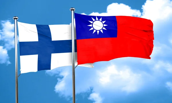 finland flag with Taiwan flag, 3D rendering