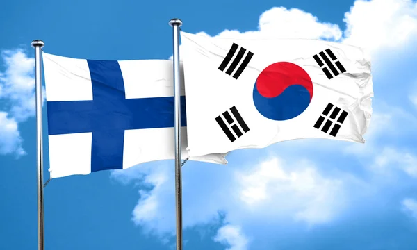 한국 핀란드 깃발 플래그, 3 차원 렌더링 — 스톡 사진