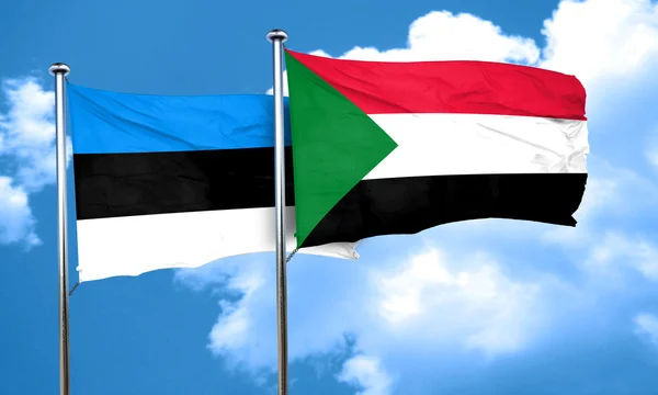 estonia flag with Sudan flag, 3D rendering