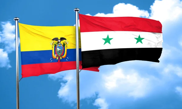 Ecuador flag with Syria flag, 3D rendering