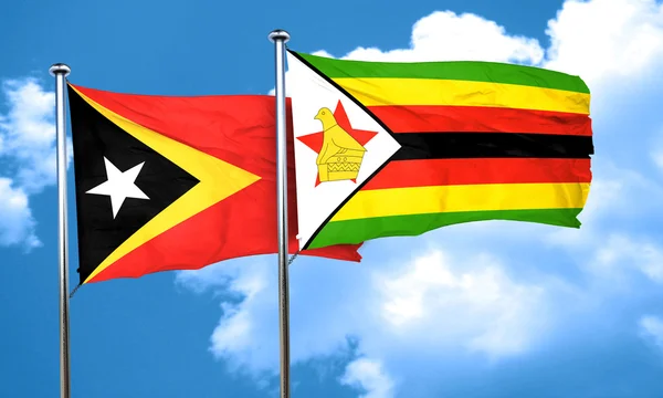 Bandera de Timor Oriental con bandera de Zimbabue, representación 3D — Foto de Stock