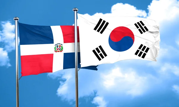 도미니카 공화국 국기와 한국 국기, 3d 렌더링 — 스톡 사진