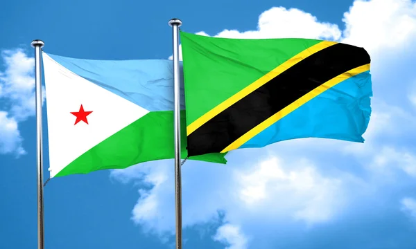 Djibouti flag with Tanzania flag, 3D rendering