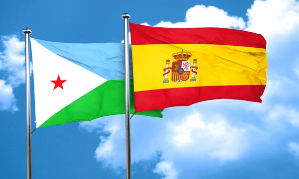 Djibouti flag with Spain flag, 3D rendering