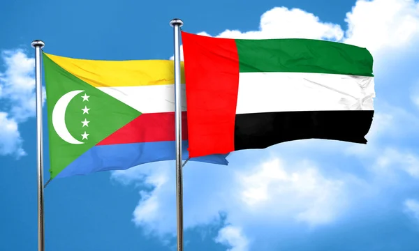 Komorská vlajka s SAE vlajka, 3d vykreslování — Stock fotografie
