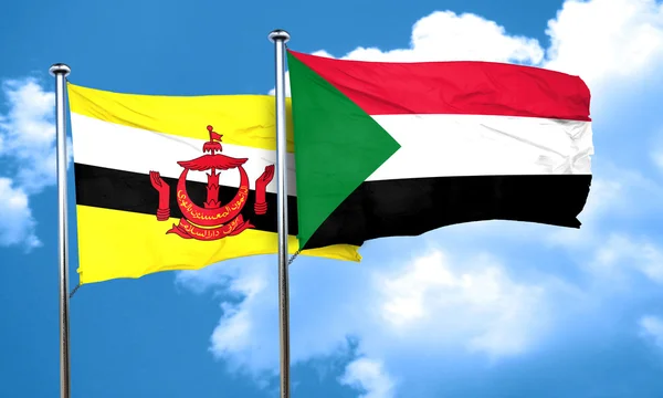 Brunei flag with Sudan flag, 3D rendering