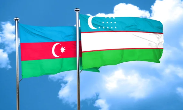 Bandeira do Azerbaijão com bandeira do Uzbequistão, renderização 3D — Fotografia de Stock