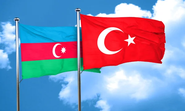 Türkiye ile Azerbaycan bayrağı bayrak, 3d render — Stok fotoğraf