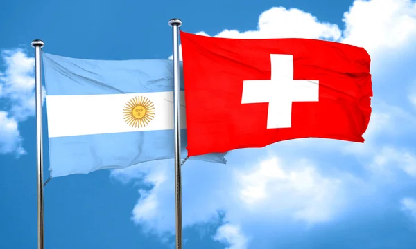 Argentina flag with Switzerland flag, 3D rendering
