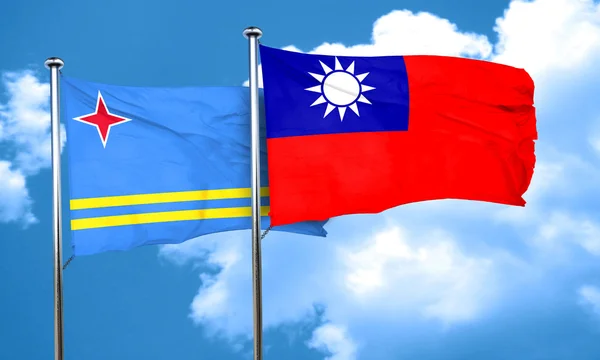 aruba flag with Taiwan flag, 3D rendering