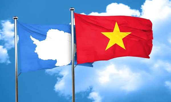Antarktida vlajka vlajka Vietnamu, 3d vykreslování — Stock fotografie