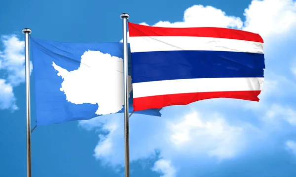 Vlag van Antarctica met Thailand vlag, 3D-rendering — Stockfoto