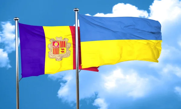 Bandera de Andorra con bandera de Ucrania, Renderizado 3D —  Fotos de Stock