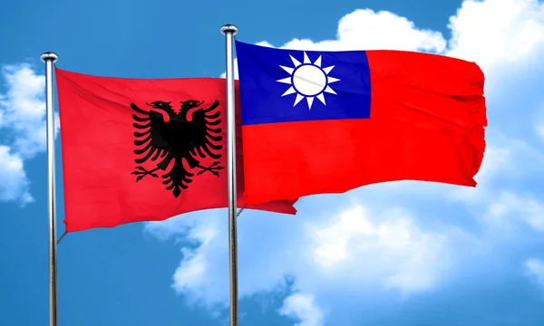 Albania flag with Taiwan flag, 3D rendering
