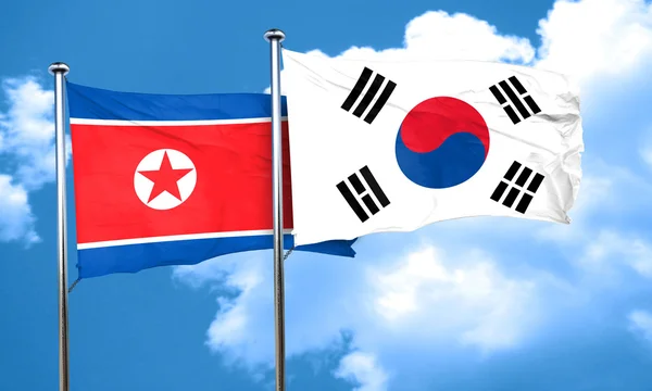 North Korea flag with South Korea flag, 3D rendering — Stock Photo, Image