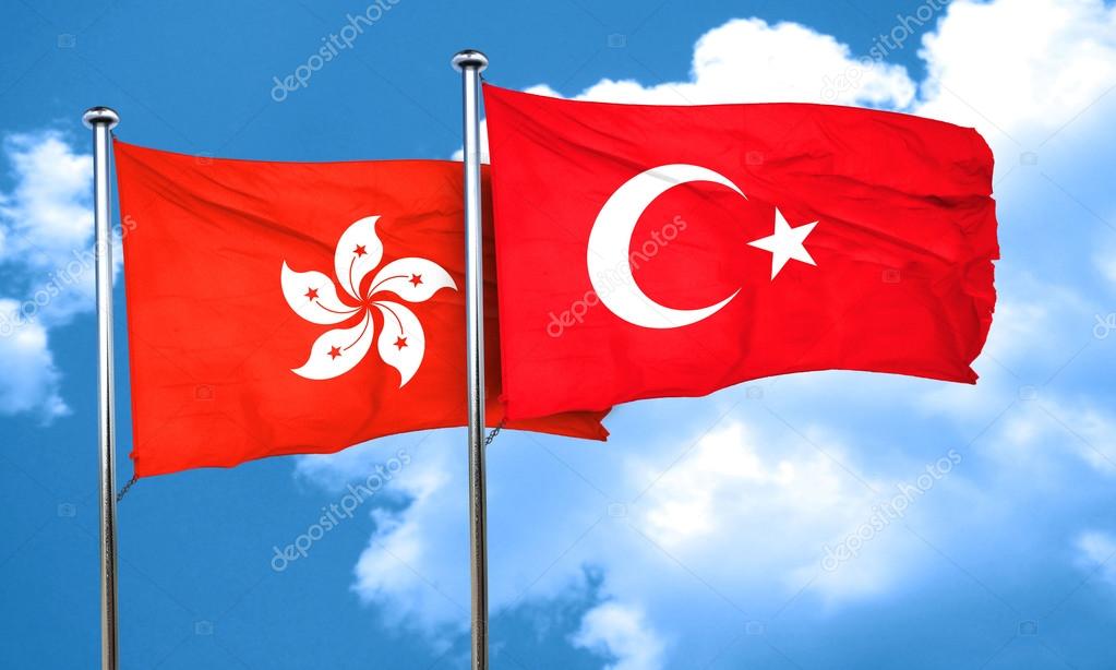 Hong kong flagge mit türkischer flagge, 3d rendering ...