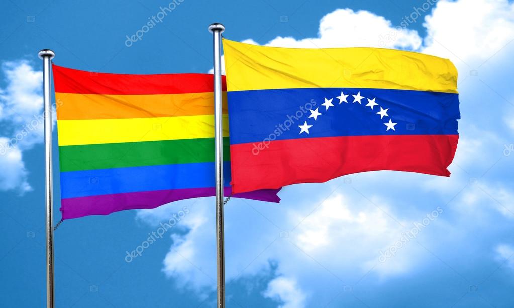Agitando banderas venezolanas y gays del mapa político del mundo