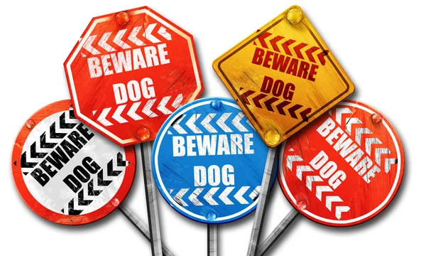 Cuidado con el letrero de perro, representación 3D, colección de letreros de calle áspera —  Fotos de Stock