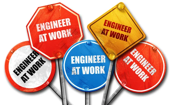 Engineer at work, 3D rendering, rough street sign collection — Stock Photo, Image
