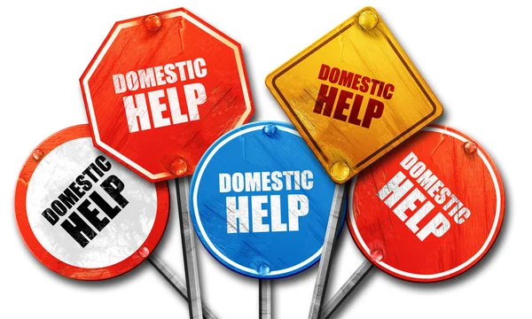 Domestic help, 3D rendering, rough street sign collection — Stock Photo, Image