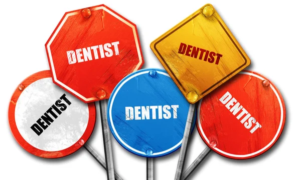 Dentist, 3D rendering, rough street sign collection — Stock Photo, Image