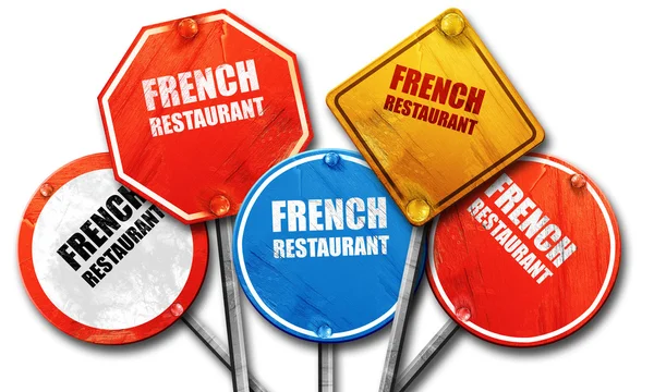 Delicious french cuisine, 3D rendering, rough street sign collec — Stock Photo, Image