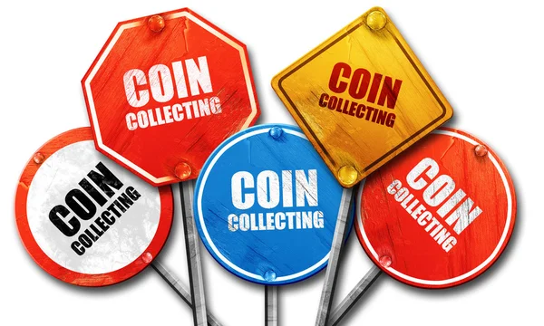 Colección de monedas, representación 3D, colección de signos de calle áspera —  Fotos de Stock