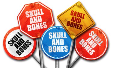 sokak tabelası koleksiyonu zor bir kafatası ve kemikler, 3d render,