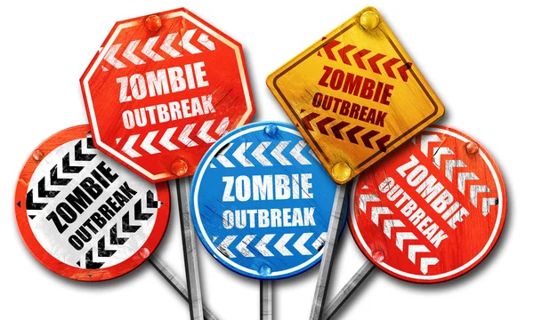Zombie-Virus-Konzept Hintergrund, 3D-Rendering, grobes Straßenschild — Stockfoto