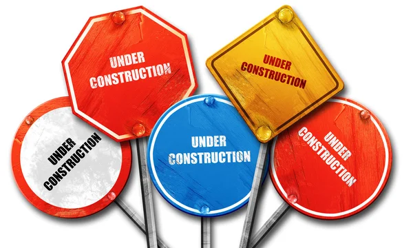 Under construction sign, 3D rendering, rough street sign collect — Stock Photo, Image