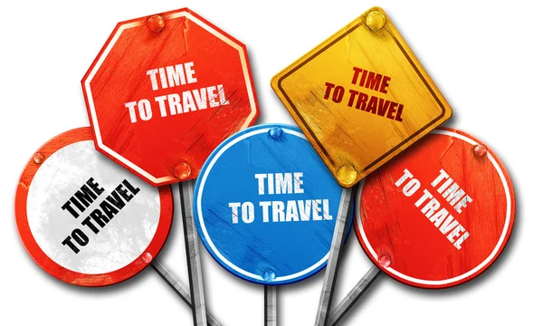 Time to travel, 3D rendering, rough street sign collection — Stock Photo, Image