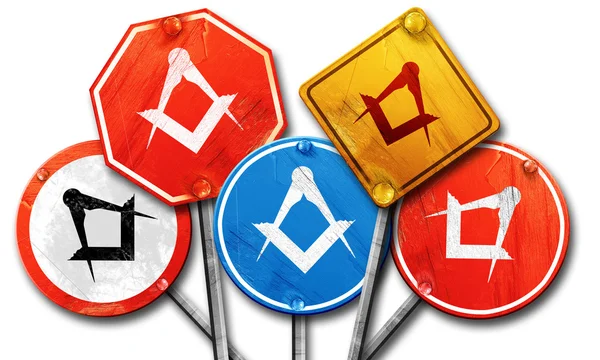 Masonic freemasonry symbol, 3D rendering, rough street sign coll — Stock Photo, Image