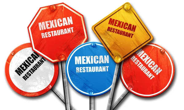 Heerlijke Mexicaanse keuken, 3D-rendering, ruwe straatnaambord colle — Stockfoto