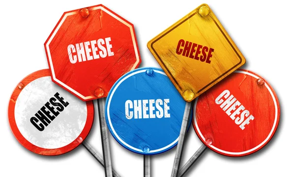 美味的奶酪标志，3d 渲染，粗糙路牌电伴 — 图库照片